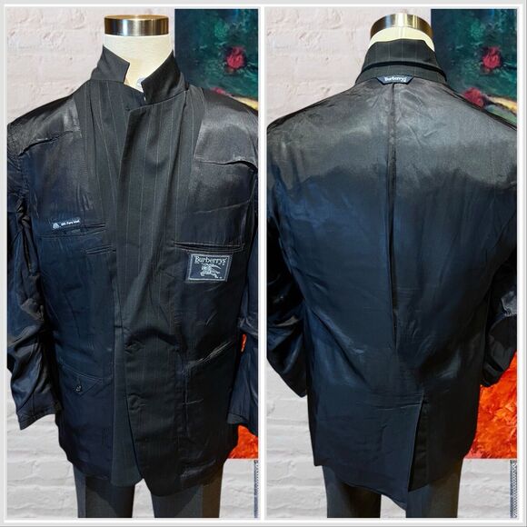 Vintage Burberry 44R Black Gray Pinstripe Blazer Sport Coat Jacket - Picture 8 of 14